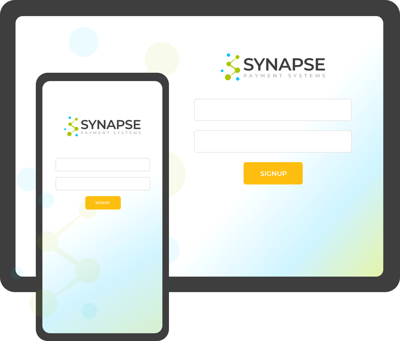 Synapse company login form on a phone and a tablet