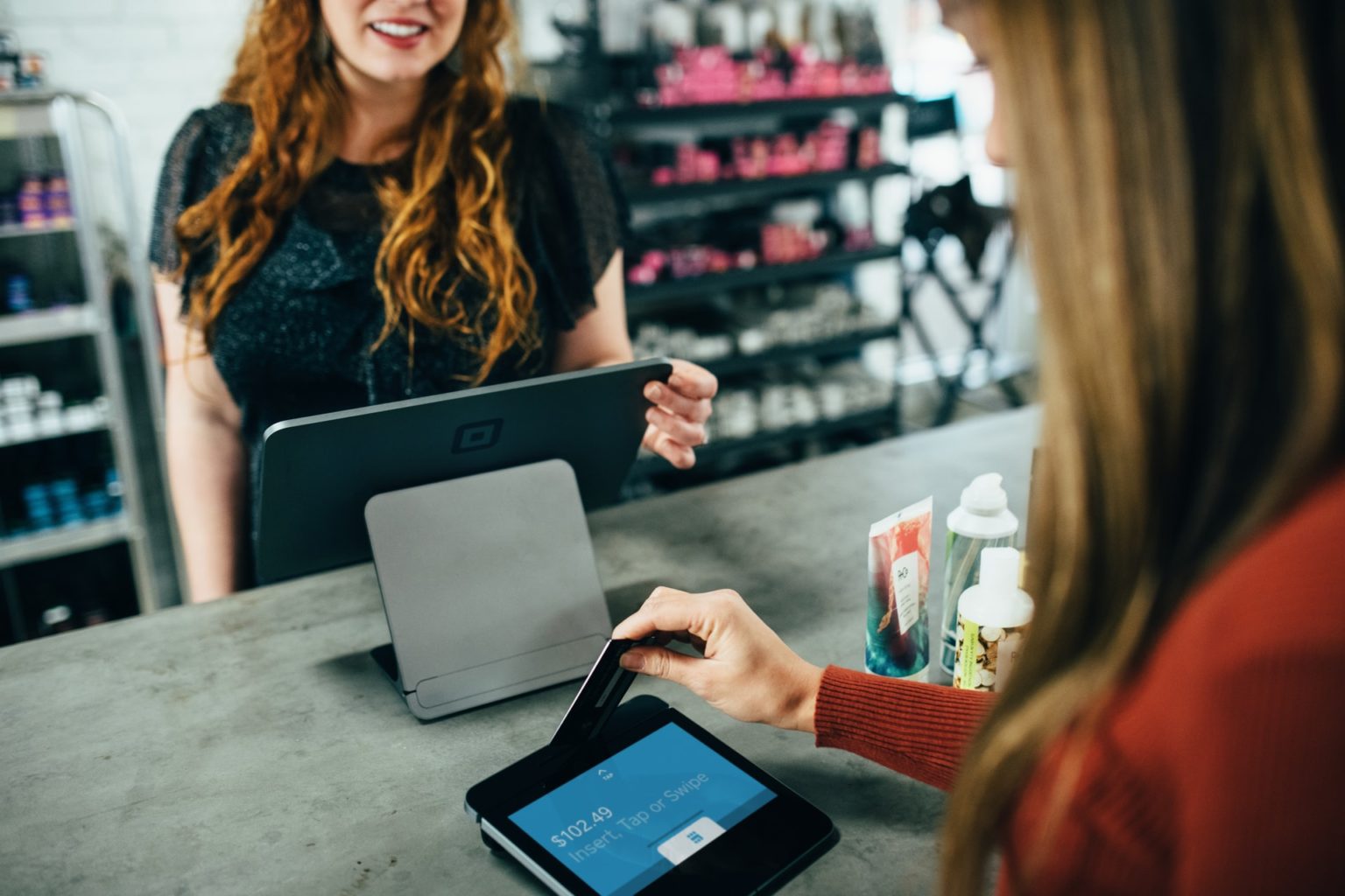 A customer paying using a credit card