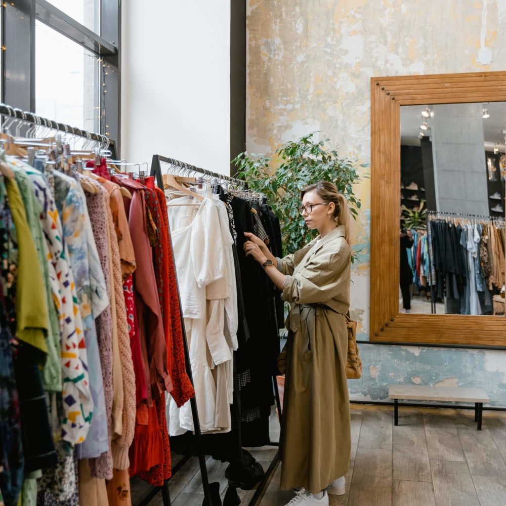 Woman shopping at a clothing store