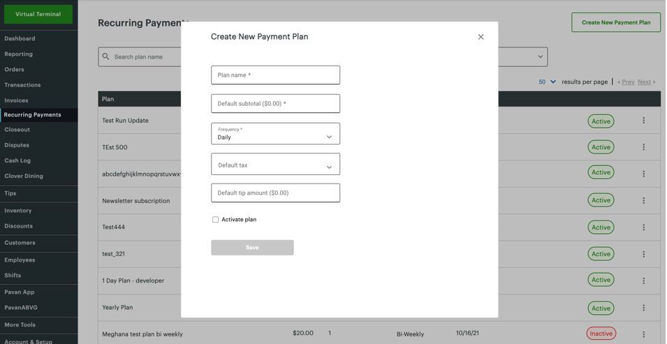 Create a new payment plan with Clover